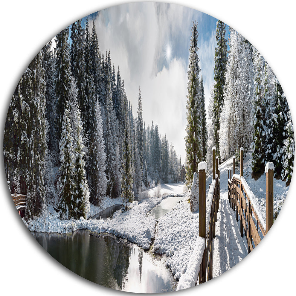 Winter Morning Panorama, Landscape Photo Round Wall Art, 11"
