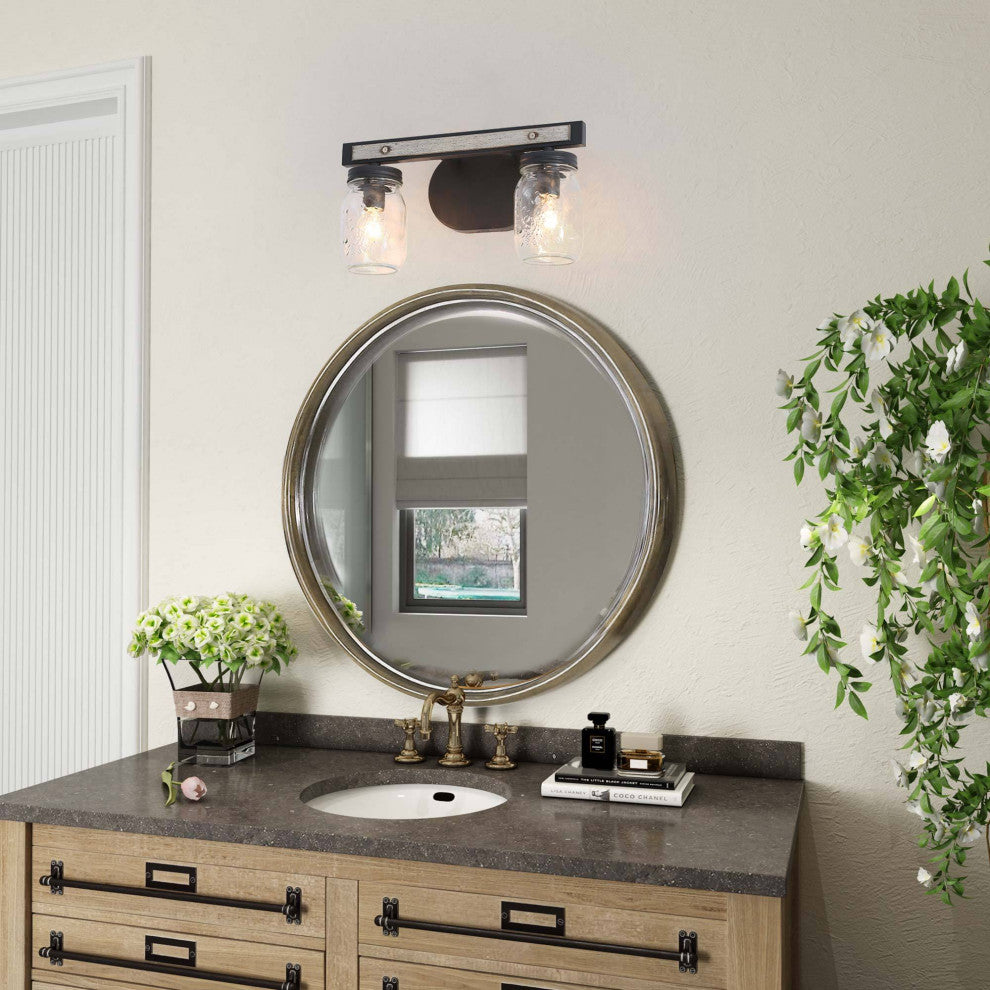LNC Farmhouse 2-Light Bathroom Vanity Light With Mason Jar Glass