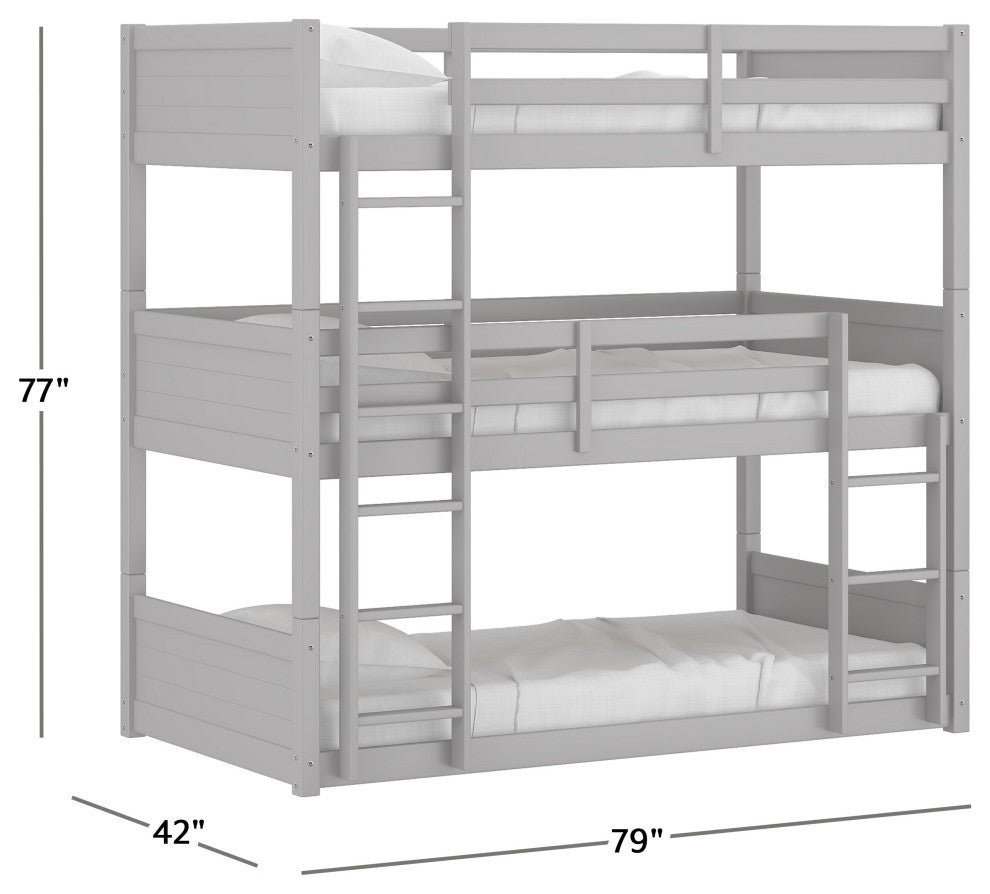 Hillsdale Capri Wood Triple Twin Size Low Floor Bunk Bed with Ladder