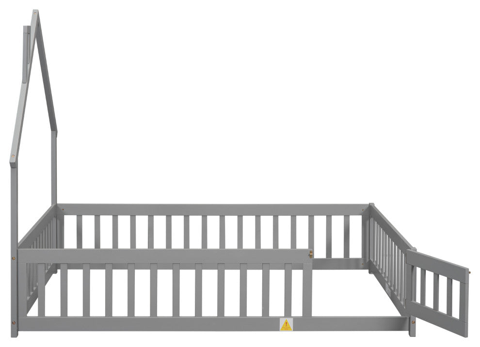 Gewnee Full House-Shaped Headboard Floor Bed with Fence