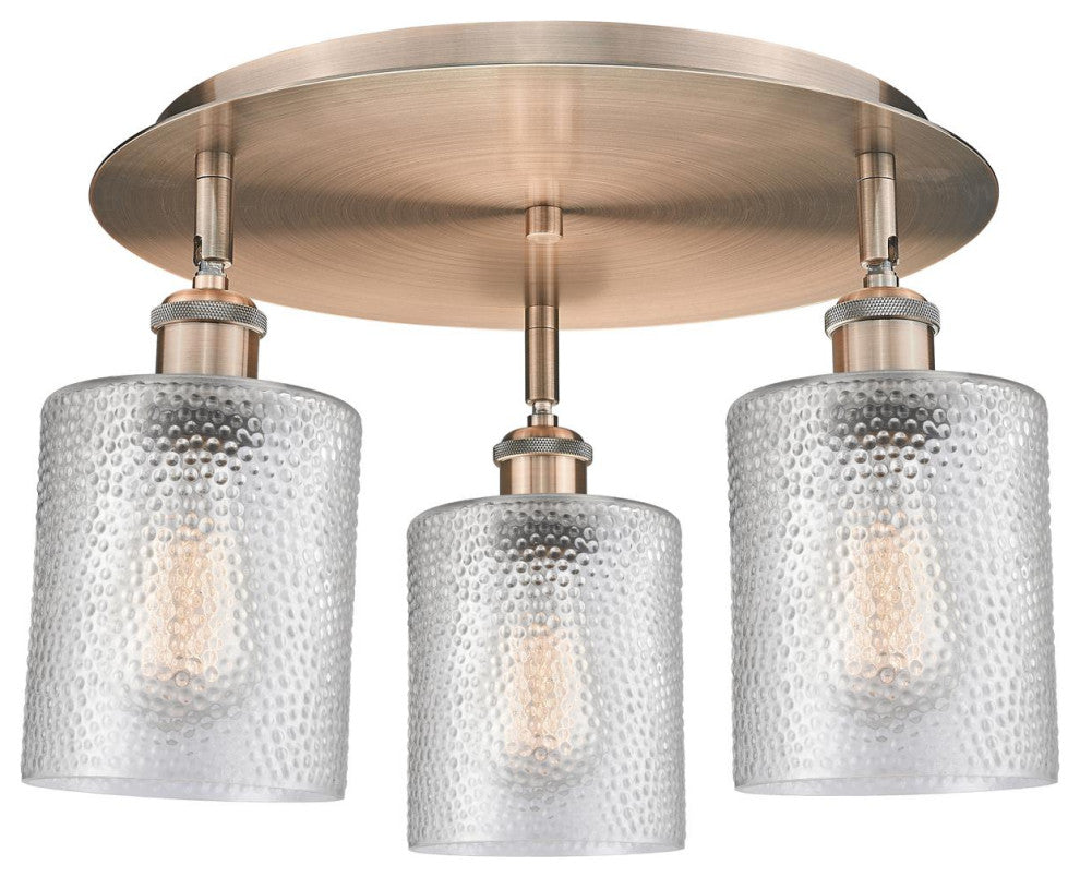 Cobbleskill 3 Light Flush Mount, Antique Copper, Clear