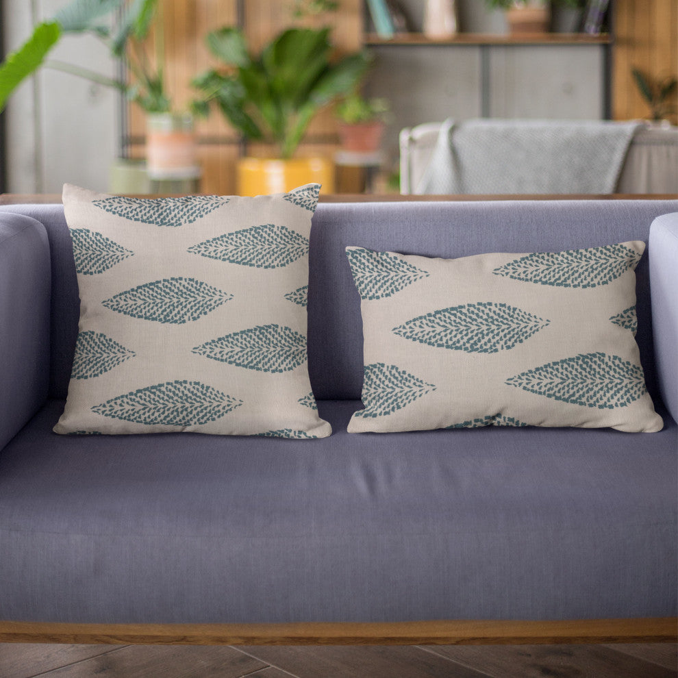 Plutus Blue Large Leafs Floral Luxury Throw Pillow, 18"x18"