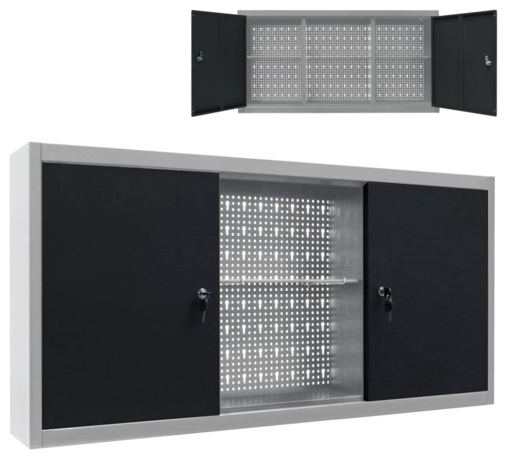 Vidaxl Wall Mounted Tool Cabinet Industrial Style Metal Gray And Black