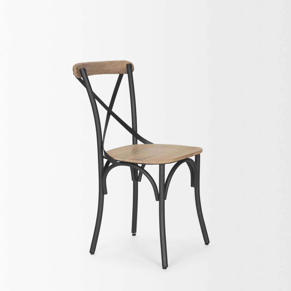 Etienne Light Brown Wood With Iron Metal Dining Chair (Set of 2)