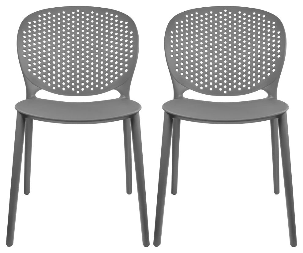 Stackable Plastic Armless Side Dining Chairs Fully Assembled Set of 2, Gray
