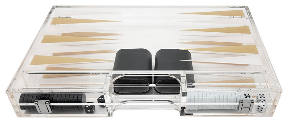 OnDisplay Luxe Acrylic Backgammon Set - Deluxe Portable Folding Game Set with D