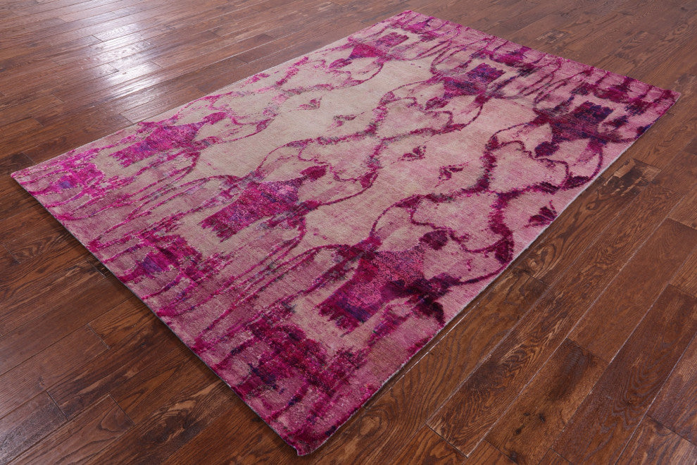 Modern Hand Knotted Silk Oxidized Wool Rug 5' 3" X 7' 11" - Q13084