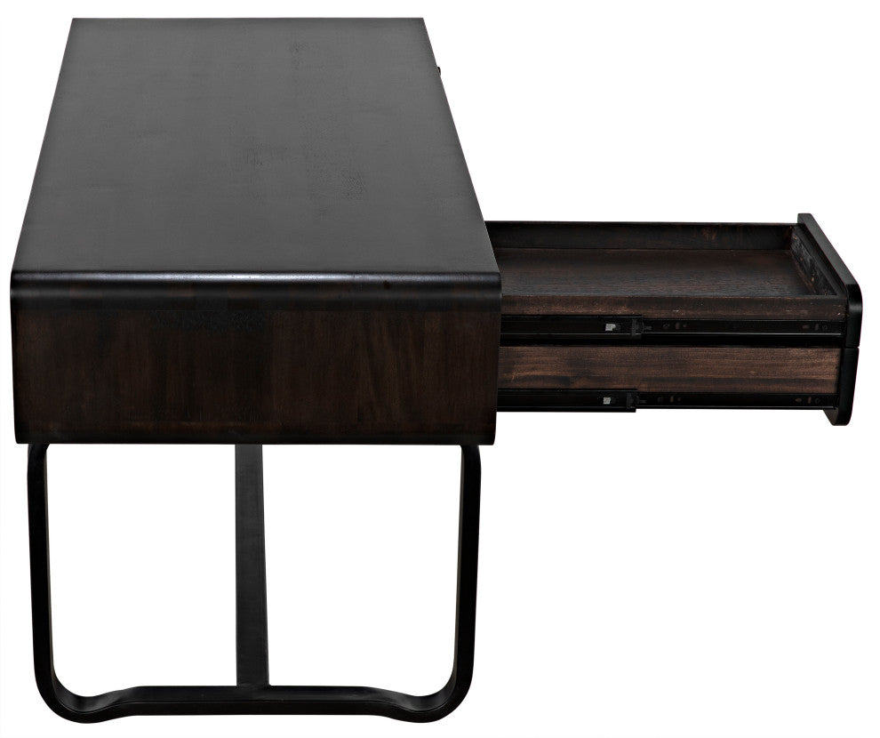 NOIR Furniture - Voltes Desk, Ebony Walnut, Black Metal - GDES185EB