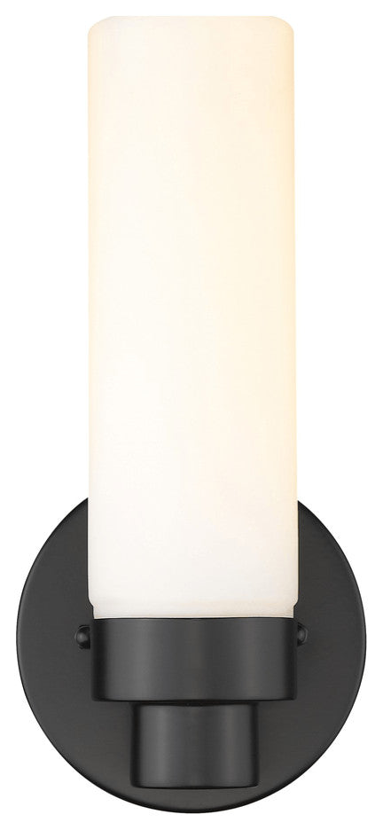 Matte Black Wall Light with Narrow Frosted Glass Shade