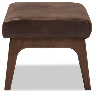 Bianca Walnut Wood Dark Brown Distressed Faux Leather Effect Ottoman