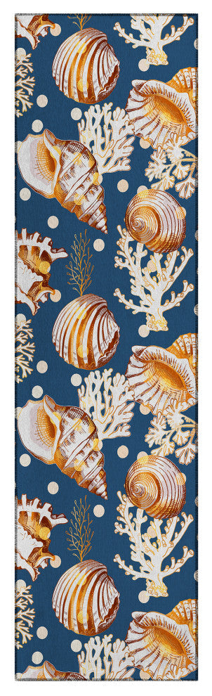 Indoor/Outdoor Seabreeze SZ6 Navy Machine Washable 2'3" x 7'6" Runner Rug
