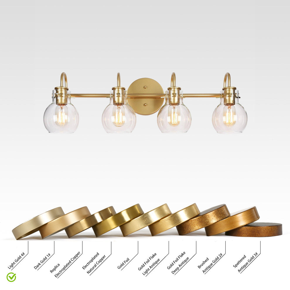 LNC Modern Clear Glass-Bell Shade Bathroom Vanity Light, Matte Gold, 4 Lights