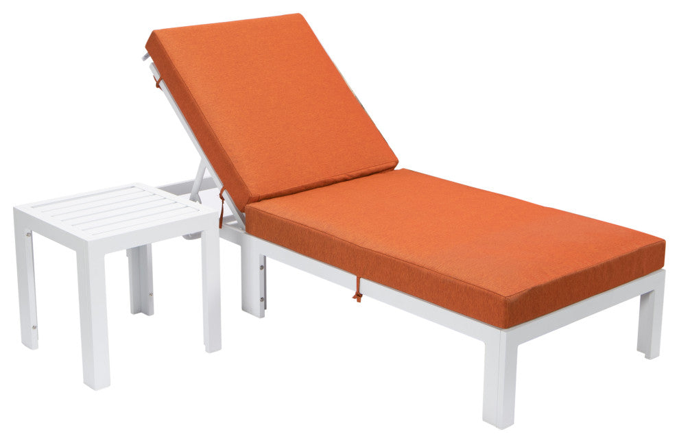 Chelsea White Chaise Lounge Chairs With Side Table, Orange