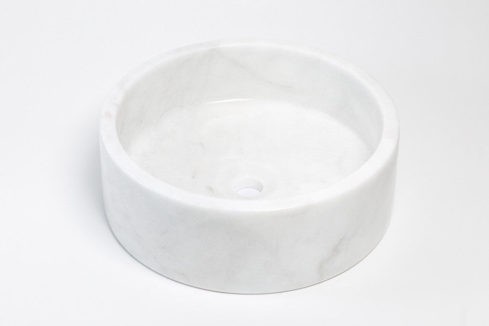 Natural Stone Vessel Bathroom Sink, Blizz Marble