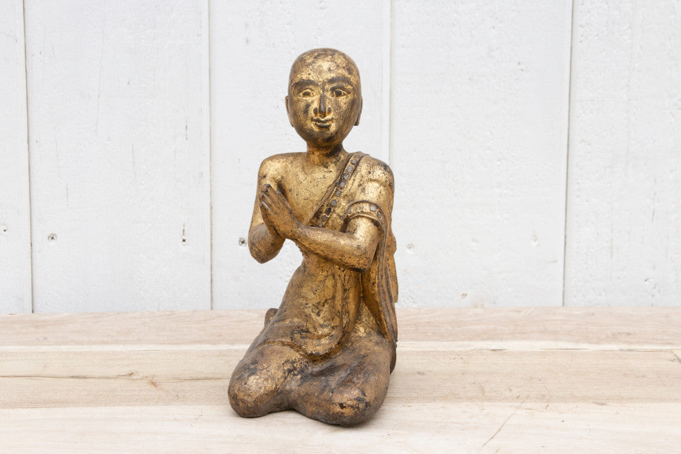 Vintage Burmese Gilded Monk Statue