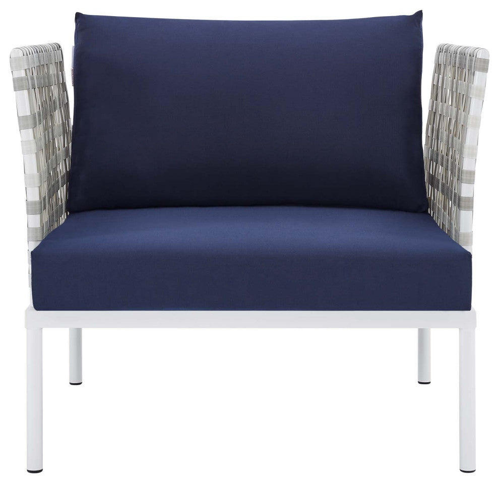Lounge Chair Armchair, Sunbrella, Aluminum, Metal, Blue Navy, Modern, Outdoor