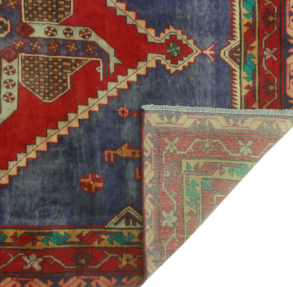 Fine Vintage Distressed Caroline Red/Navy Runner, 4'10x10'2