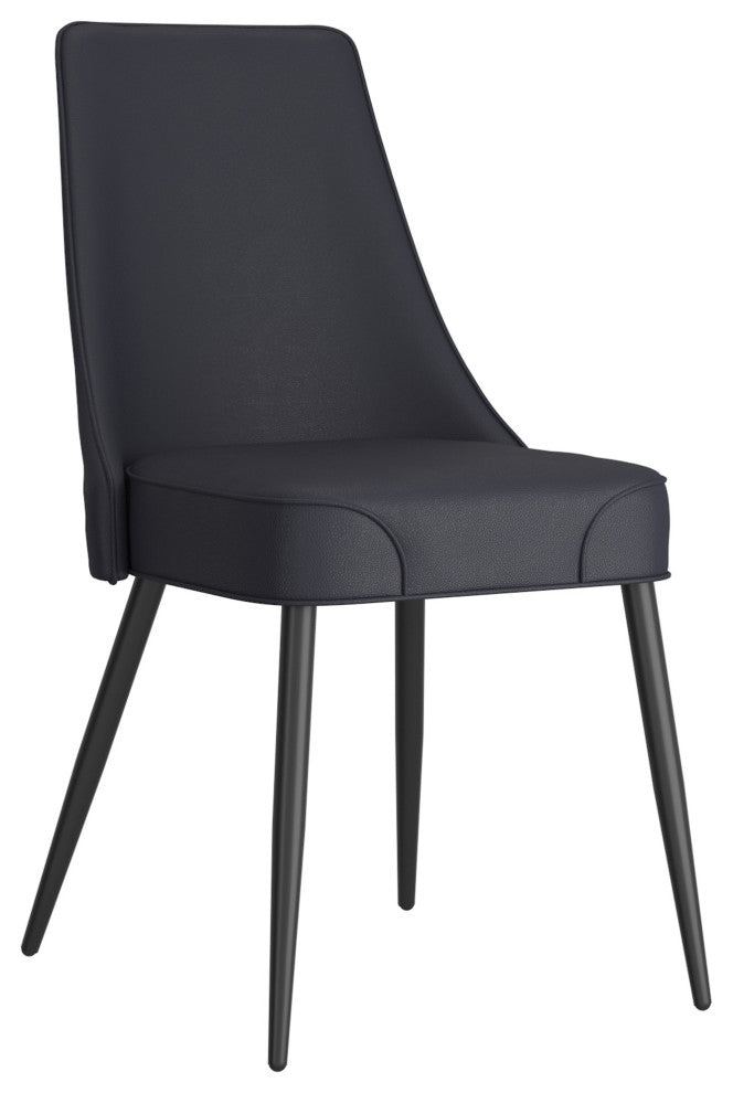 Modern Faux Leather/Metal Dining Chair, Faux Leather, Set of 2, Black/Black