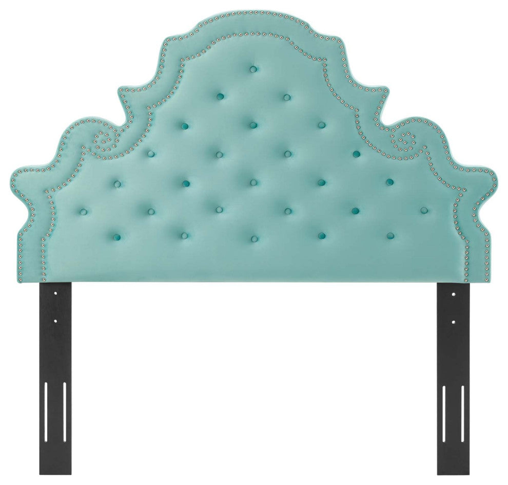 Tufted Headboard, King Size, Velvet, Blue, Modern Contemporary, Bedroom Master