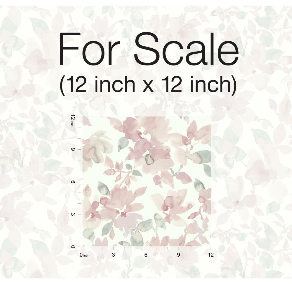 Watercolor Floral Peel and Stick Wallpaper, Pink and Green