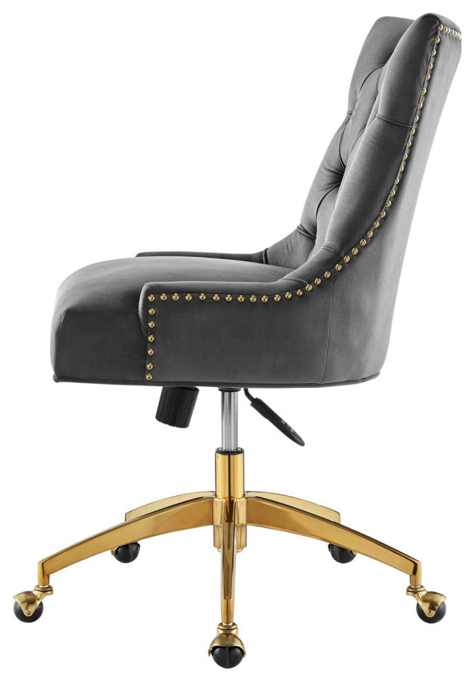Computer Work Desk Tufted Chair, Velvet, Gold Gray, Home Business Office