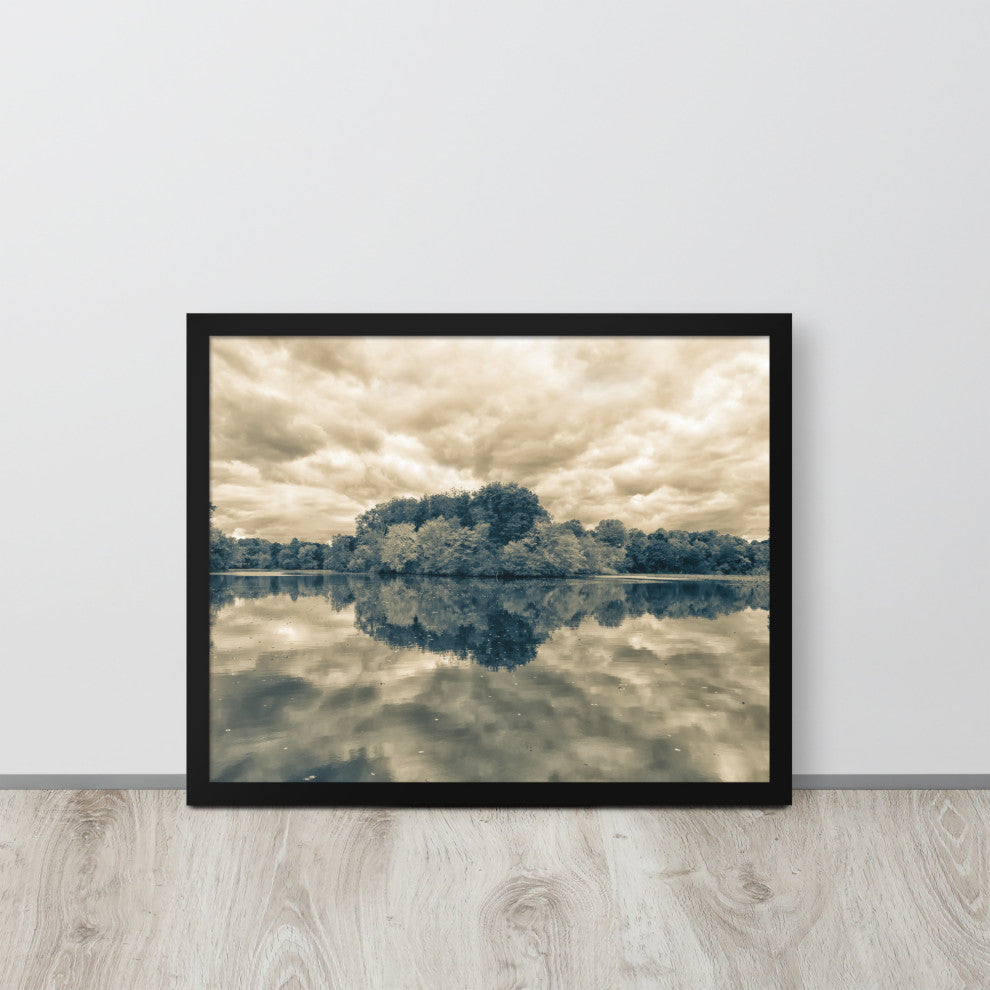 Autumn Reflections Rural Landscape Sepia Framed Photo Paper Wall Art Prints, Black, 16" X 20"