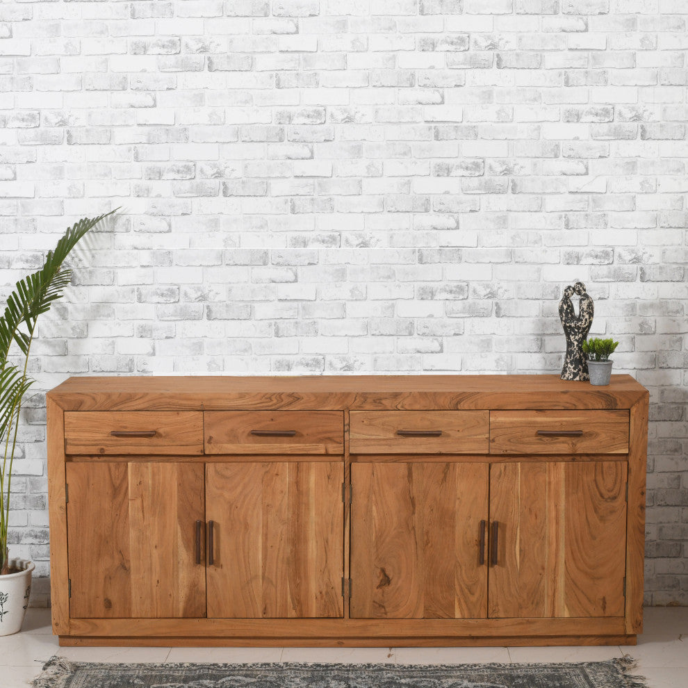 Fernious 4 Drawer 4 Door Sideboard, Natural Finish on Mango Solid Wood