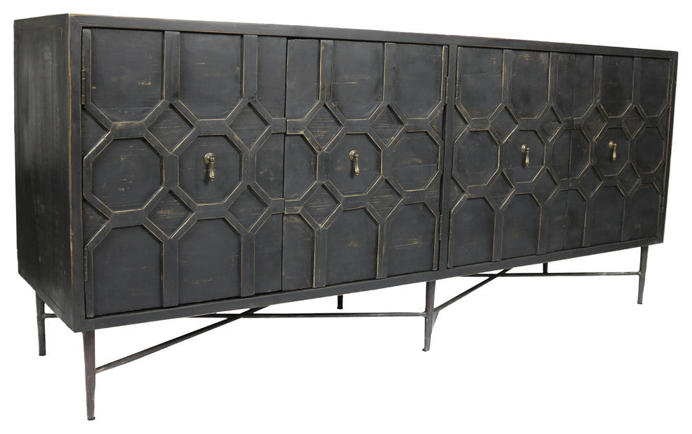 Aliso Samara 4 Door Sideboard, Recycled Pine On Iron Base