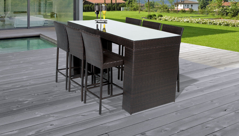 Barbados Bar Table Set With Barstools 7 Piece Outdoor Wicker Patio Furniture