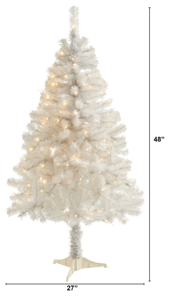 Nearly Natural 4' White Artificial Christmas Tree with 100 Clear LED Lights
