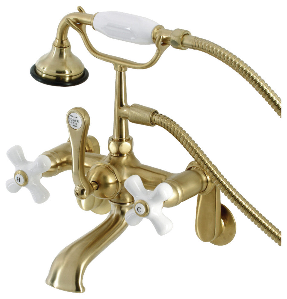 AE59T7 Wall Mount Tub Faucet With Hand Shower, Brushed Brass