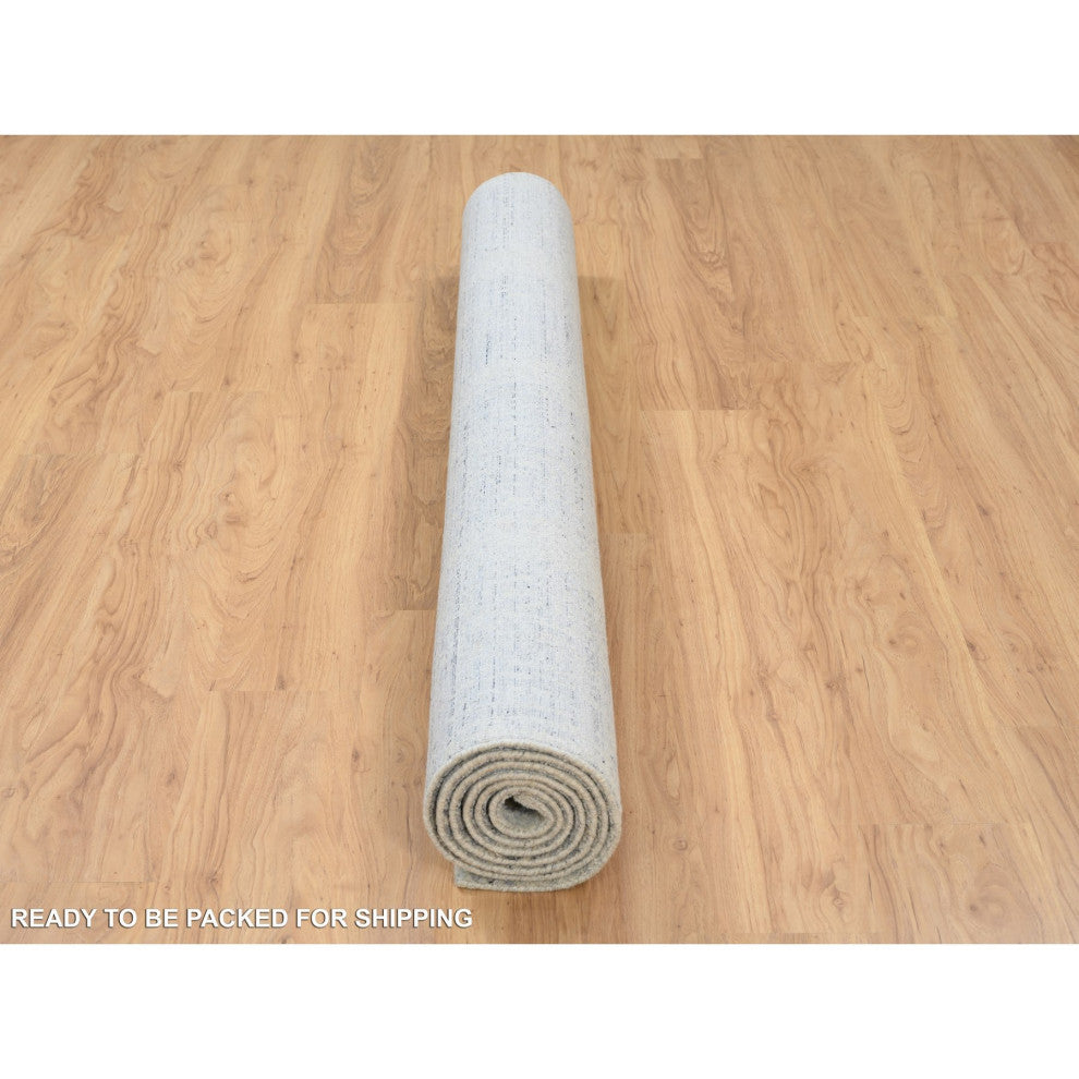 Gray, Jacquard Hand Loomed, Wool and Plant Based Silk, Rug, 6'0" x 9'0"