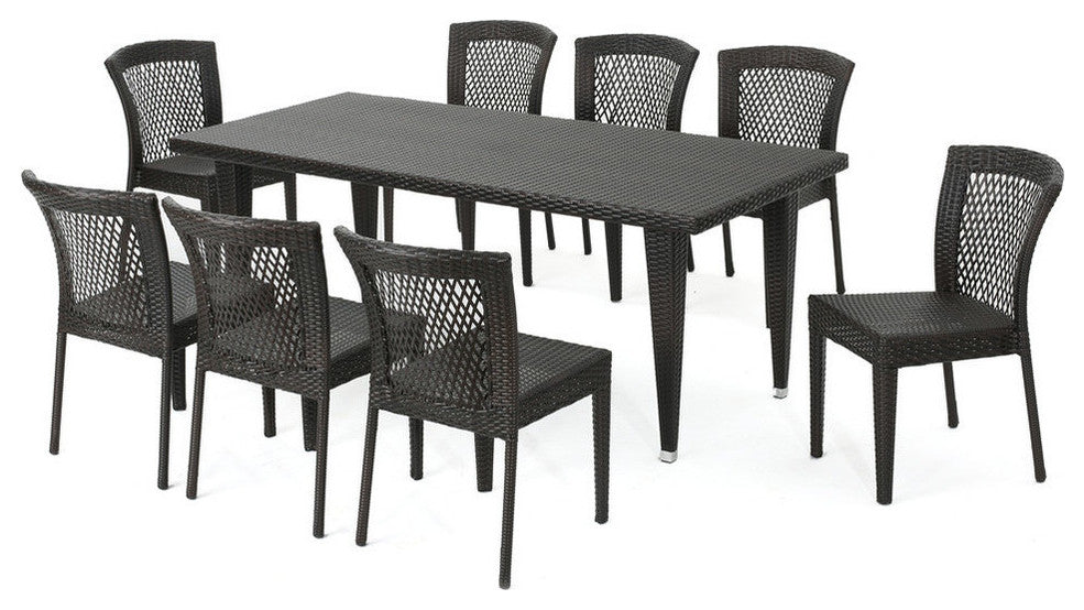 GDF Studio 9-Piece Beach Lane Outdoor Multi-Brown Wicker Dining Set