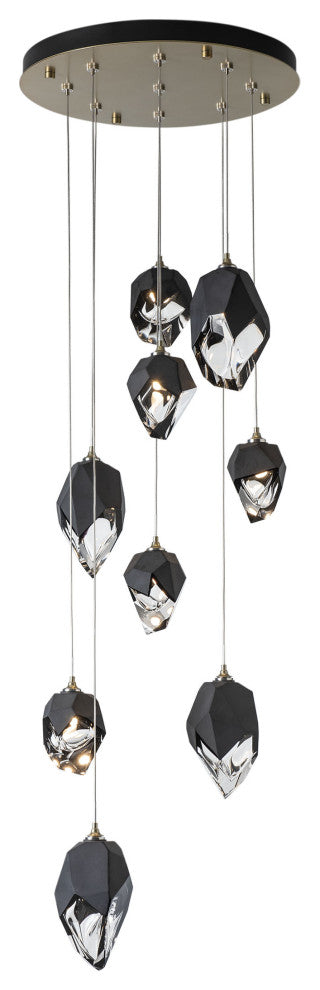 Chrysalis 9-Light Mixed Crystal Pendant Modern Brass Finish- Long, Black Crystal