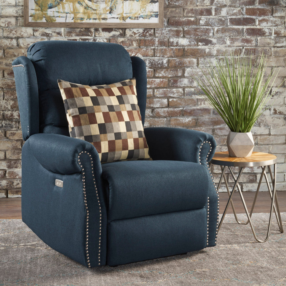GDF Studio Desiree Tufted Fabric Power Recliner, Navy Blue