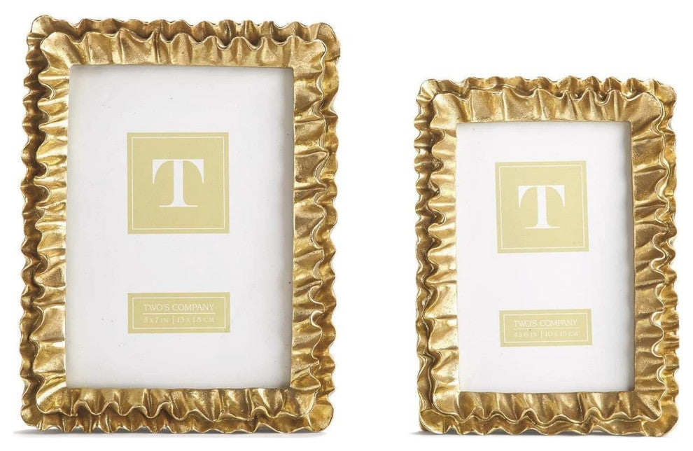 Two's Company Gold Ruffles Set of 2 Photo Frames, Holds 4"x6" and 5"x7"