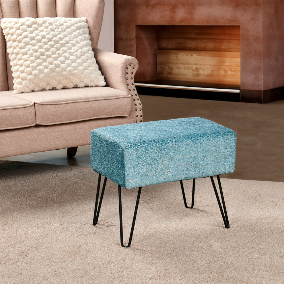 Babati Jacquard Chenille Ottoman, Turquoise, 19''x13''x17''
