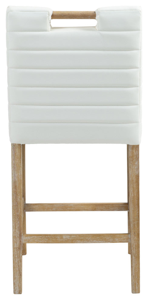 Aimee Upholstered Counter Stool, Cream, Vegan Leather, Natural Oak Finish