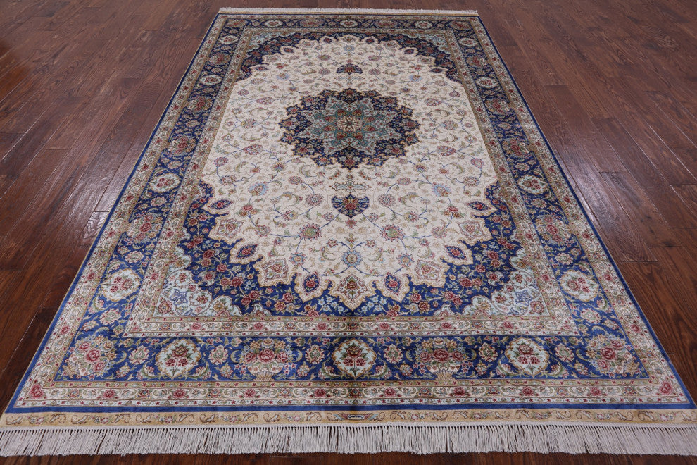100% Silk High End Persian Hand Knotted Rug 6' 0" X 9' 0''- Q4811