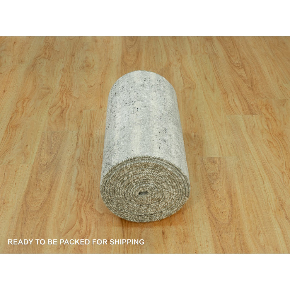 Gray Hand knotted Hand Spun Undyed Wool XL Runner Modern Rug 2'6"x31'8"