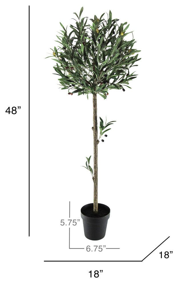 4' Artificial Olive Tree Topiary Plant, Black Pot
