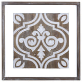 Wooden Gray and Beige Ethnic Tile Wall Plaque