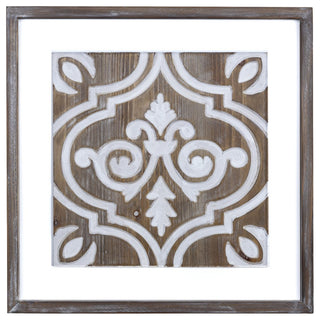 Wooden Gray and Beige Ethnic Tile Wall Plaque