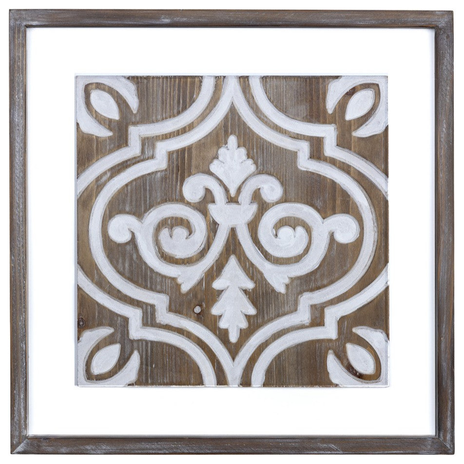 Wooden Gray and Beige Ethnic Tile Wall Plaque