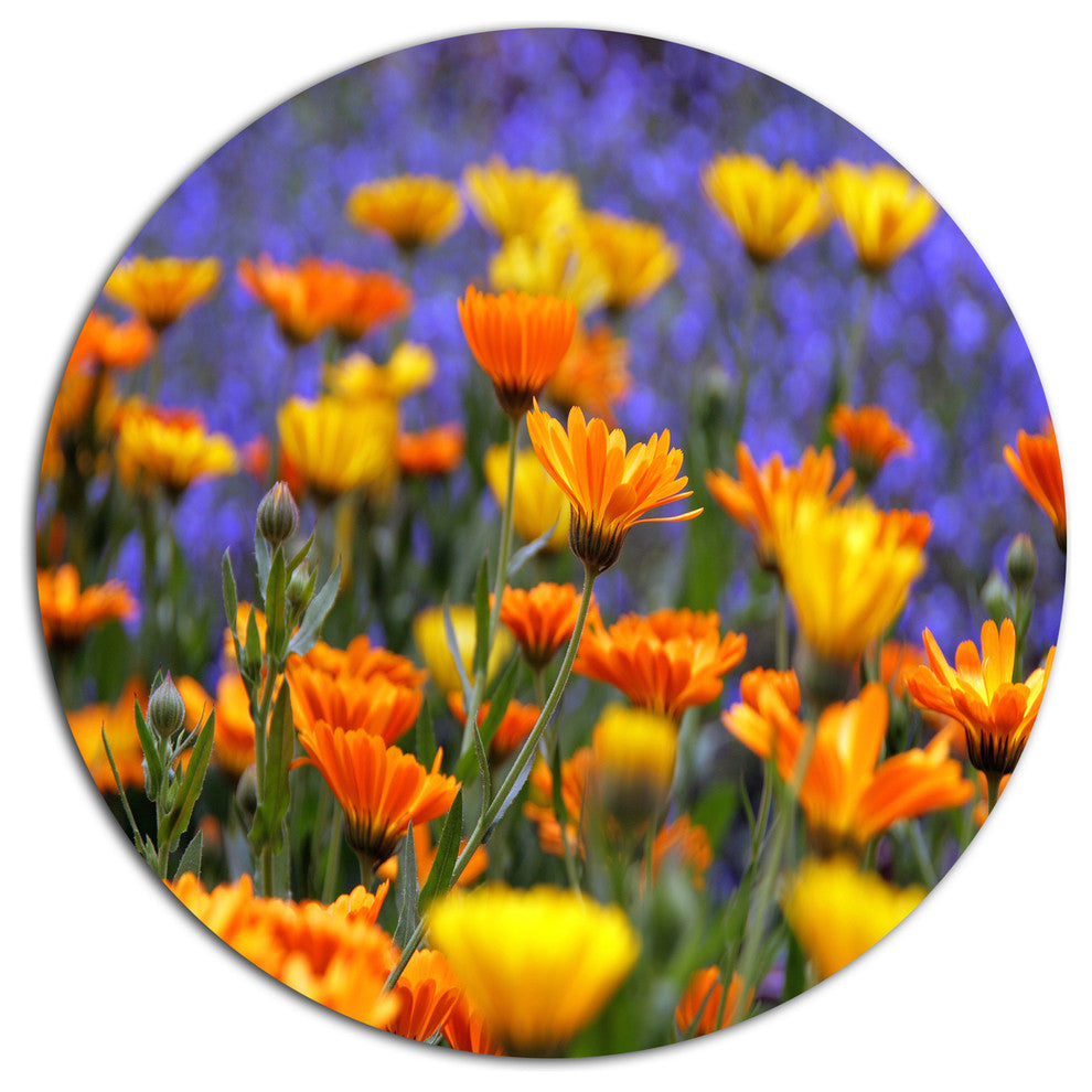 Yellow Orange Flower Garden, Floral Round Wall Art, 23"