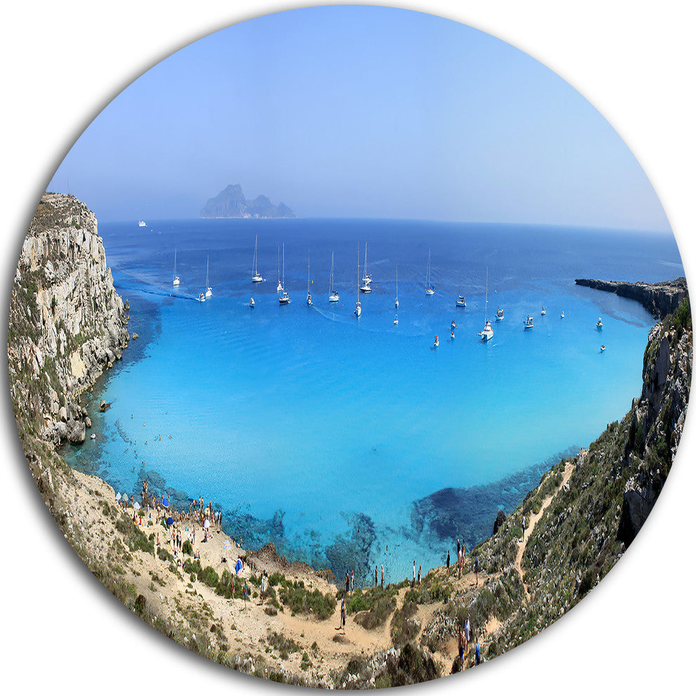 Cala Rossa Beach Sicily Italy, Modern Seascape Disc Metal Artwork, 23"