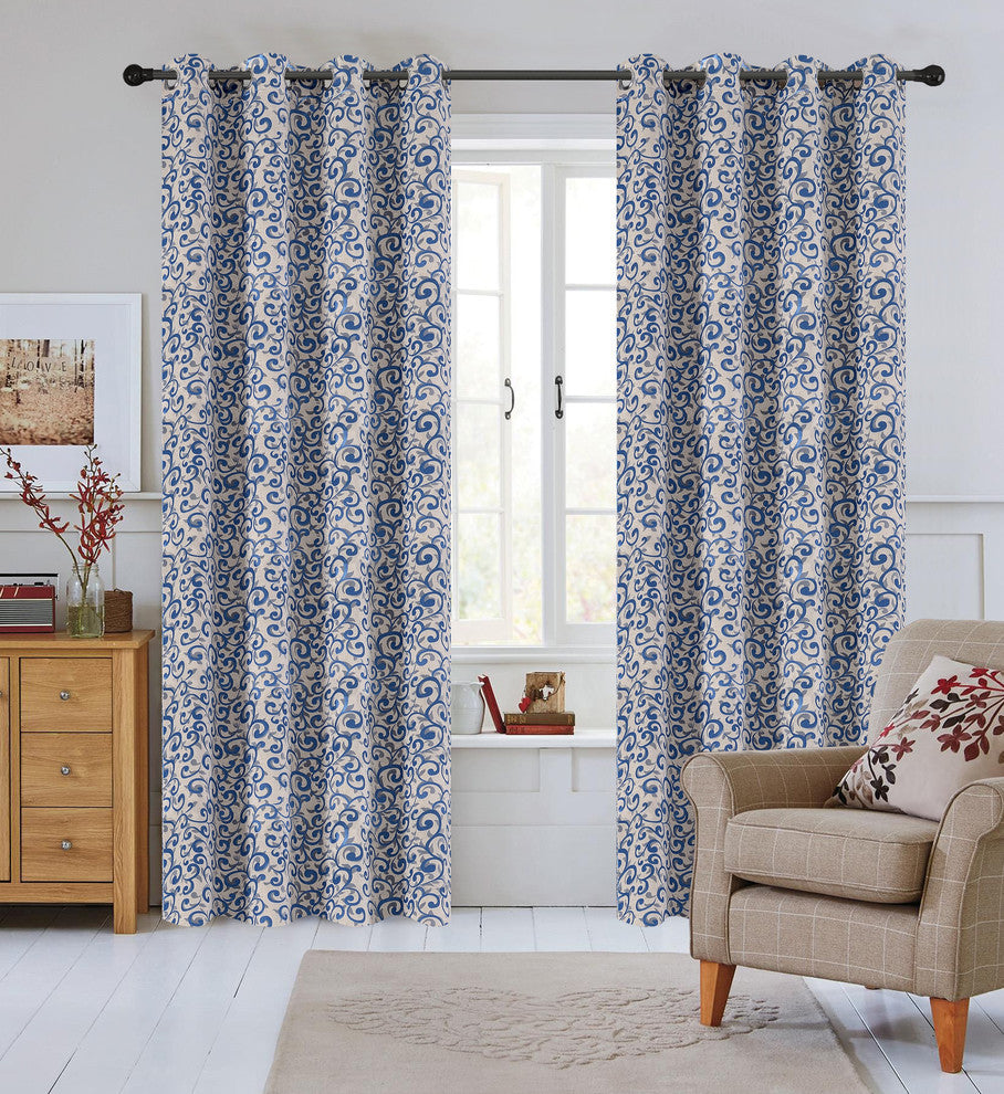 Jacquard Scroll Drapery Curtain Panels, Blue, 50"x84", Set of 2