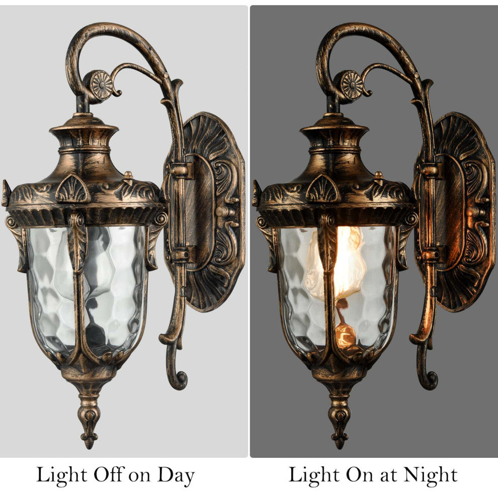 Bronze Outdoor Light Fixture Hammered Glass Wall Lantern Light