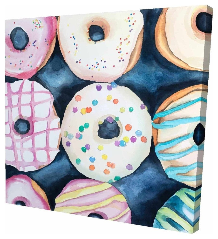 Watercolor Doughtnuts, Fine Art Gallery Wrapped Canvas, 24"x24"