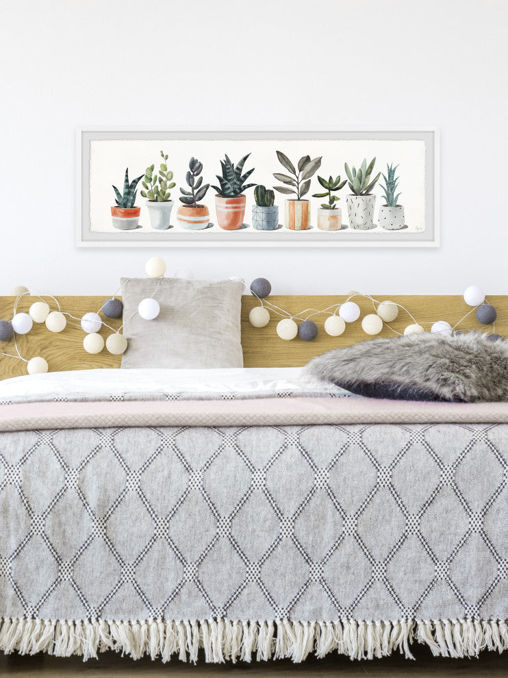 "Geometric Painted Pots" Framed Painting Print, 45x15